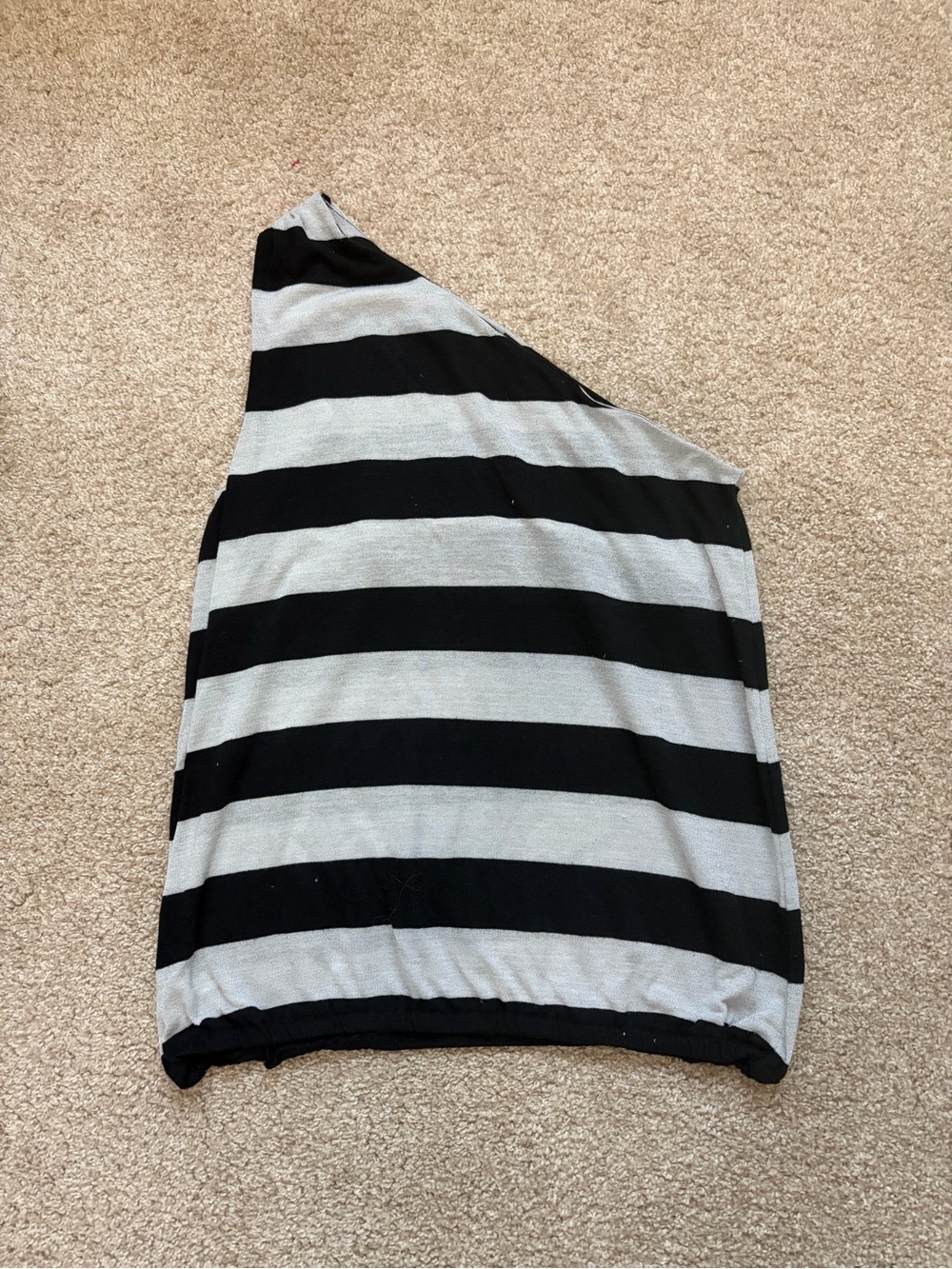 One-Shoulder Black and Light Gray Striped Top